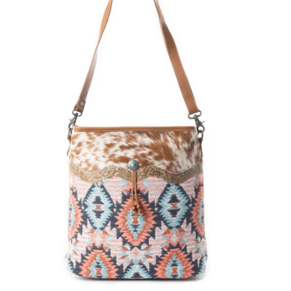 Myra Bag Genuine Leather Cotton Rug and Canvas "Purpose" Shoulder Bag - NEW - Picture 6 of 9